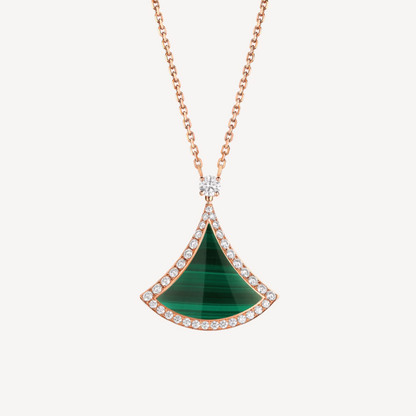 [Kincade Jewelery]DREAM MALACHITE DIAMOND PAVED PINK GOLD NECKLACE