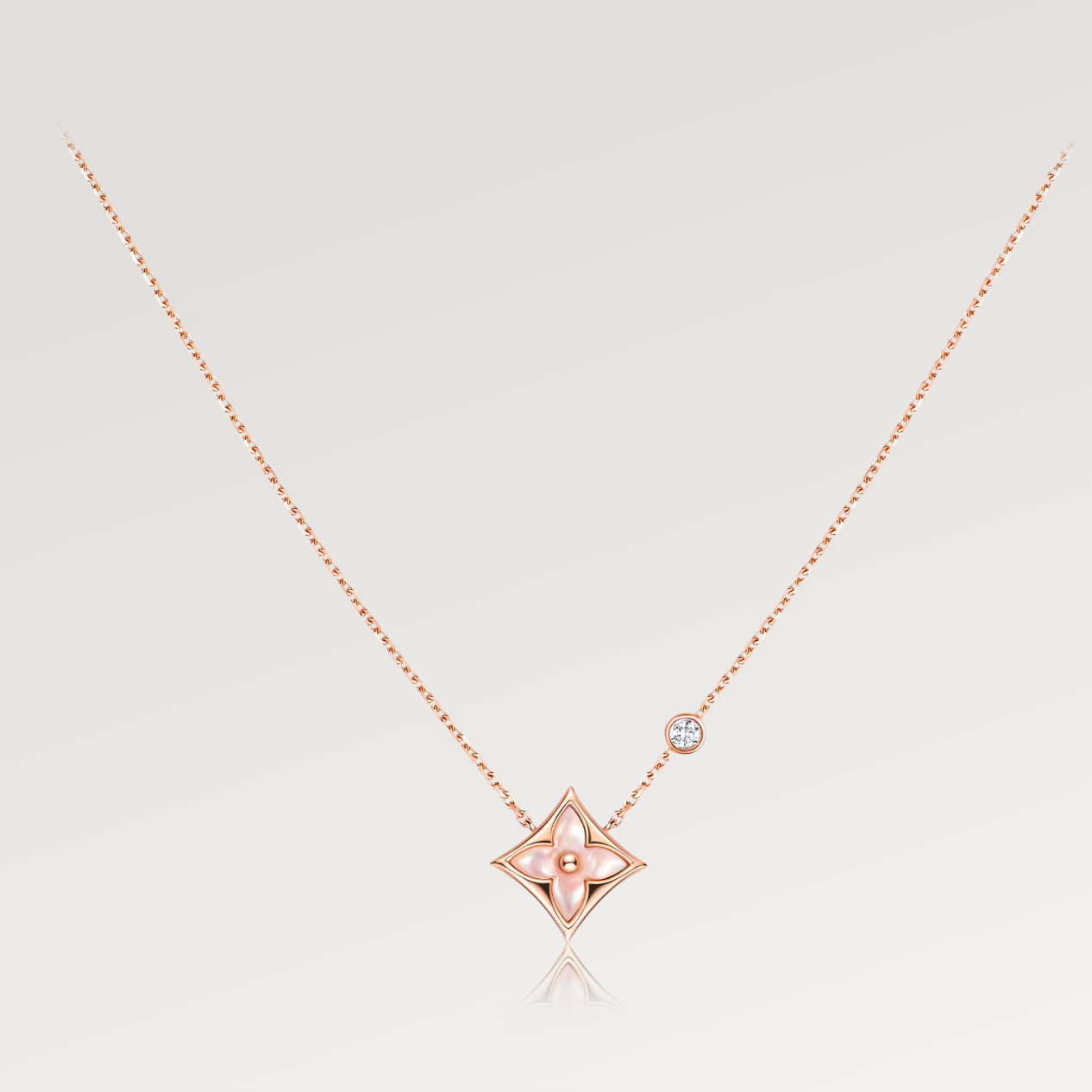 [Kincade Jewelery]STAR PINK MOP 1 DIAMOND PINK GOLD NECKLACE