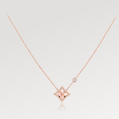 [Kincade Jewelery]STAR PINK MOP 1 DIAMOND PINK GOLD NECKLACE