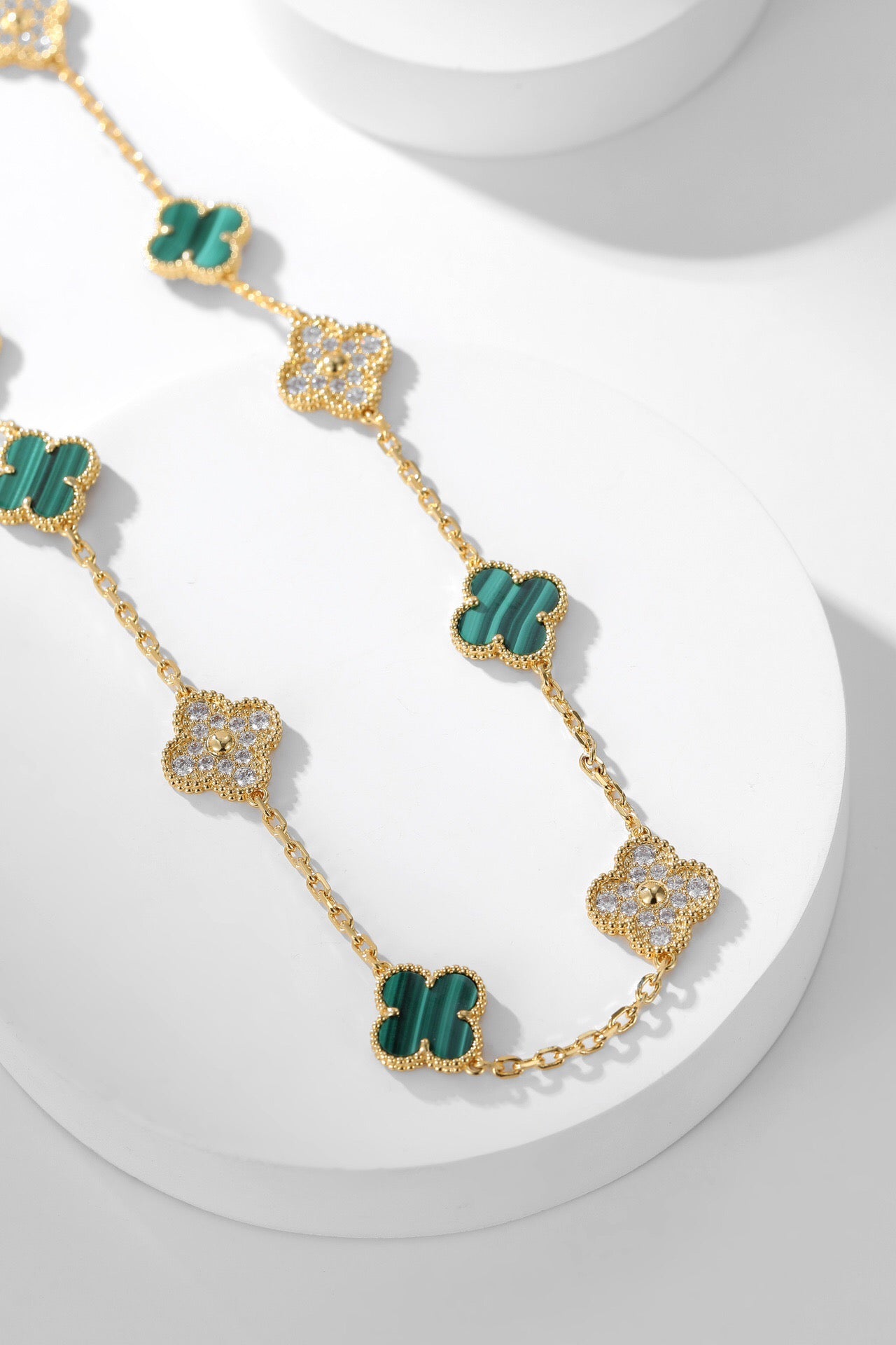 [Kincade Jewelrys]CLOVER 10 MOTIFS MALACHITE DIAMOND NECKLACE