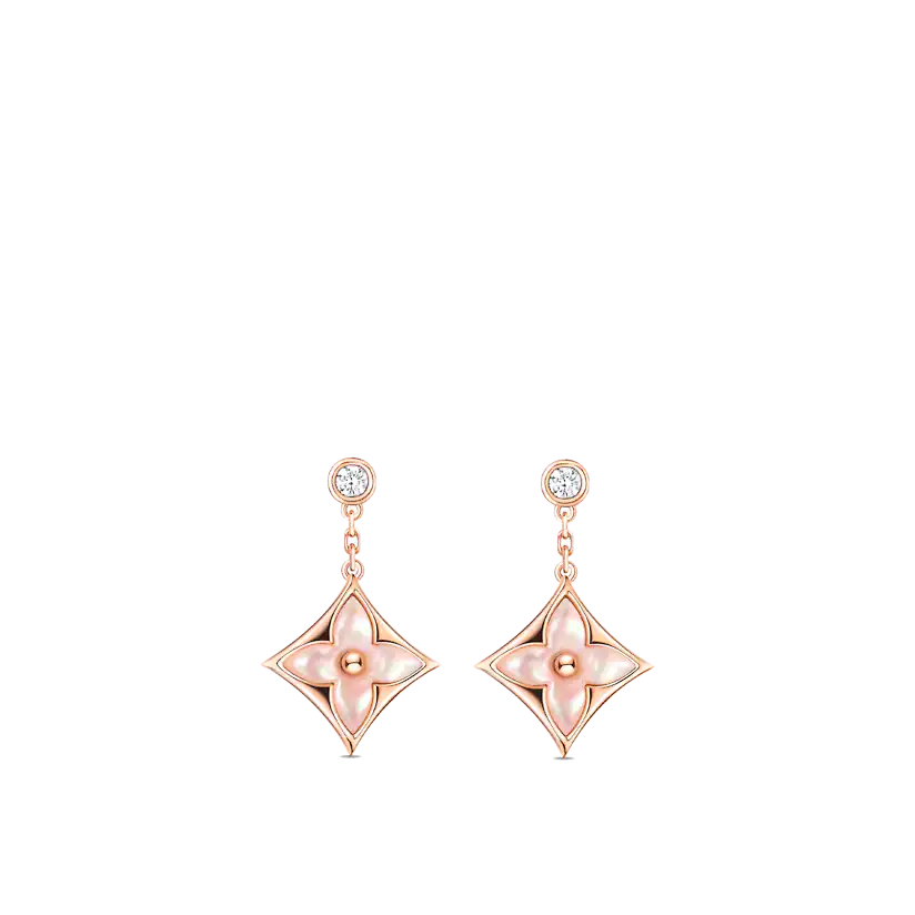 [Kincade Jewelery]DOUBLE STAR PINK GOLD MOP DROP EARRINGS