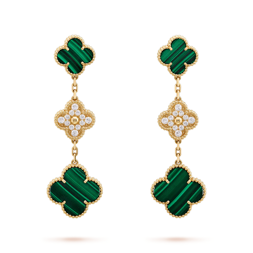 [Kincade Jewelery]Kincade EARRINGS GOLD MALACHITE DIAMOND 3 MOTIF