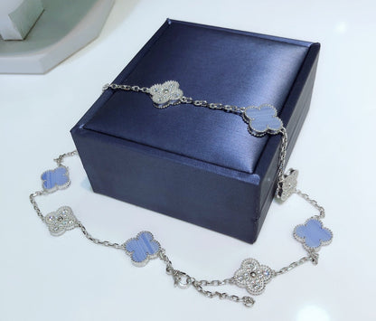[Kincade Jewelery]Kincade 10 MOTIFS CHALCEDONY DIAMONDS SILVER NECKLACE