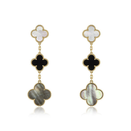 [Kincade Jewelery]Kincade EARRINGS GOLD ONYX MOP 3 MOTIF