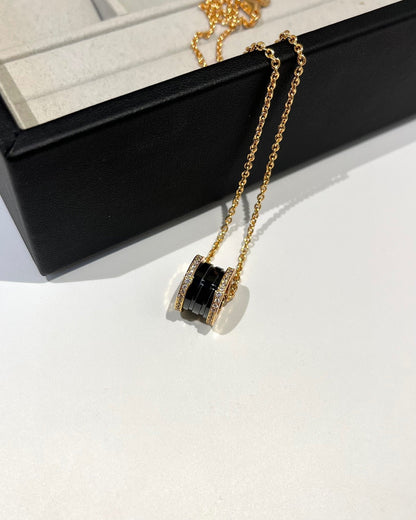 [Kincade Jewelery]ZERO 1 BLACK CERAMIC DIAMOND PINK GOLD NECKLACE