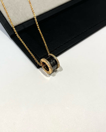 [Kincade Jewelery]ZERO 1 BLACK CERAMIC DIAMOND PINK GOLD NECKLACE